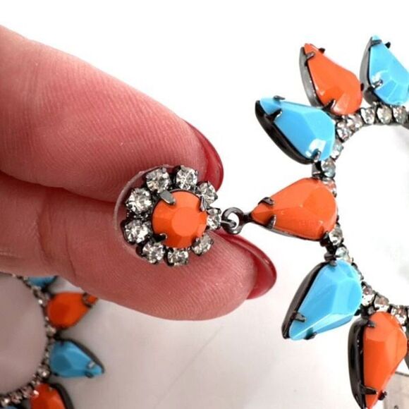 Kenneth Jay Lane Womens Large Circle Crystal Drop Dangle Earring Turquoise Coral - Picture 7 of 12
